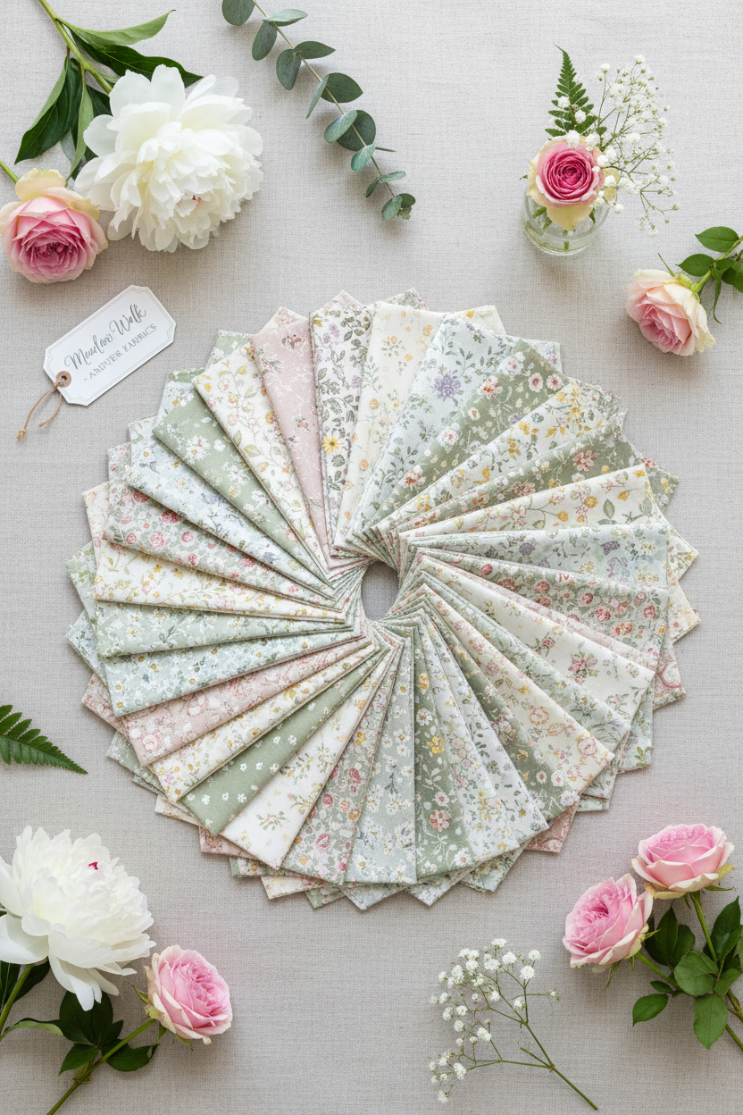 Meadow Walk Charm Pack – Andover Fabrics | 42 pcs 5" Squares | Floral Quilting Cotton